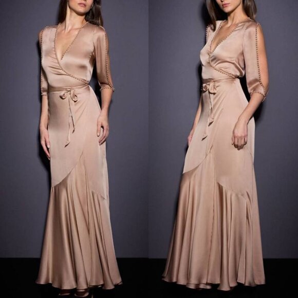 Agent Provocateur Francis Nude Faux Pearl Embellished Silk Satin Gown - Picture 1 of 14